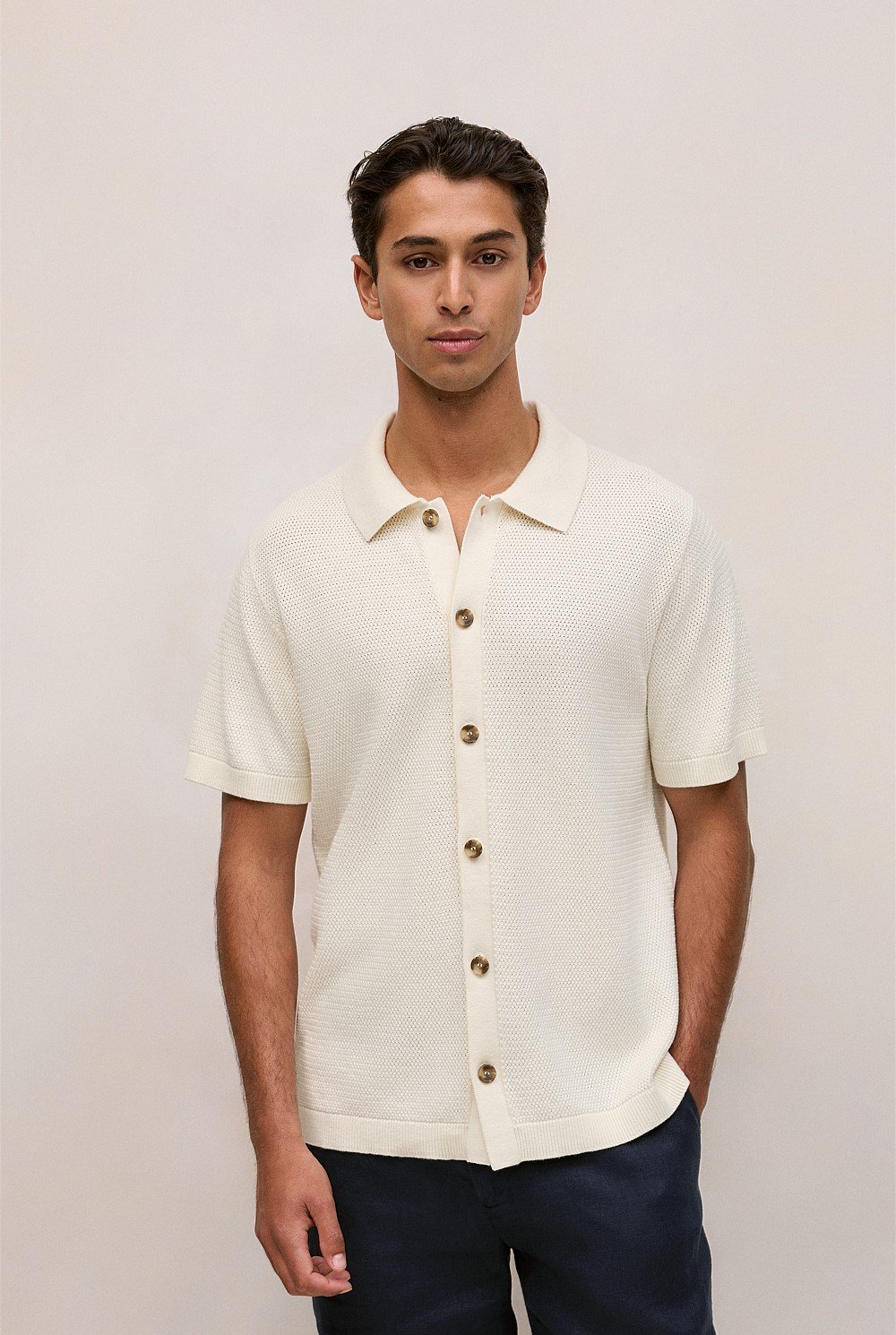 Cotton Basketweave Knit Shirt