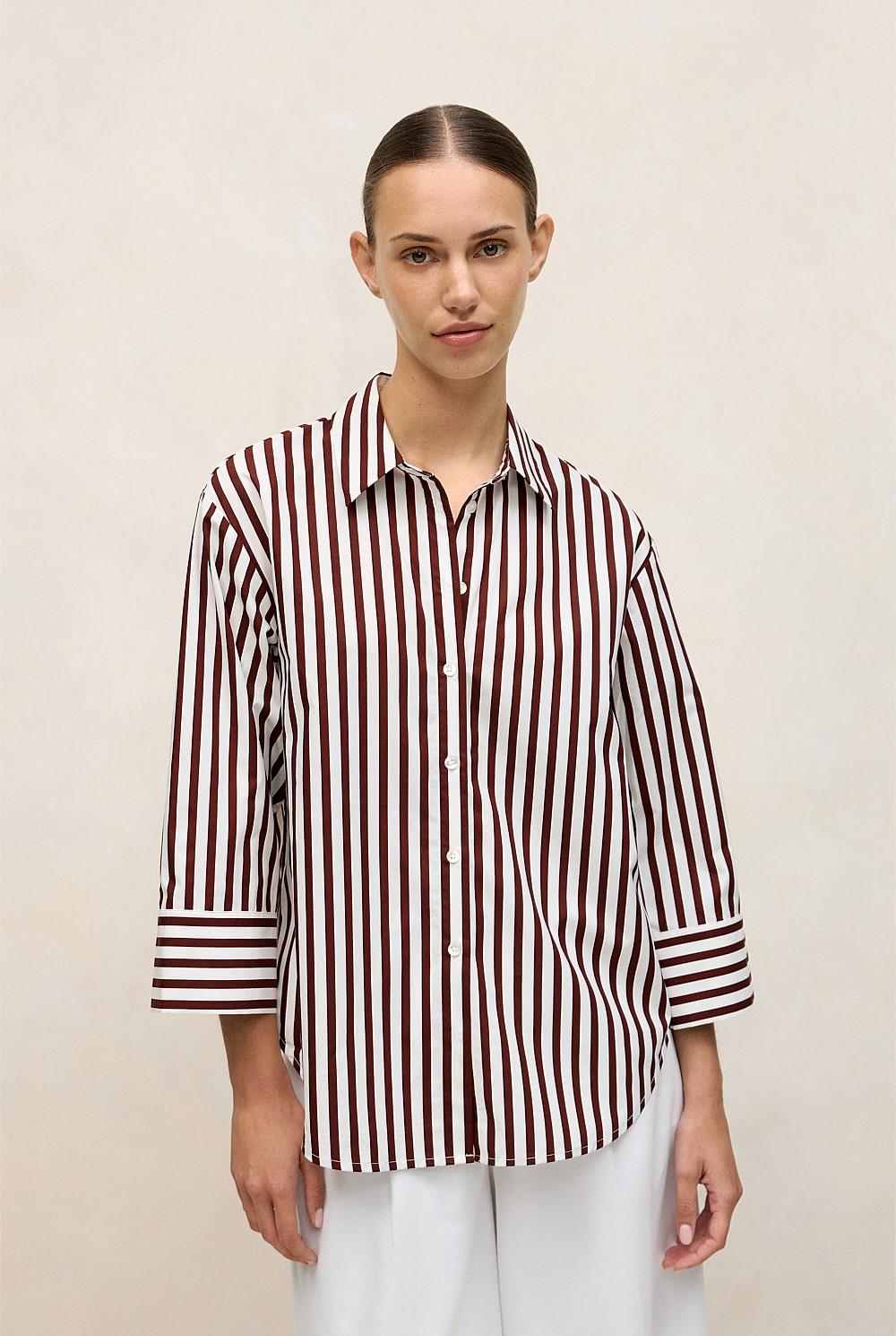 Cotton Poplin Stripe Relaxed Shirt