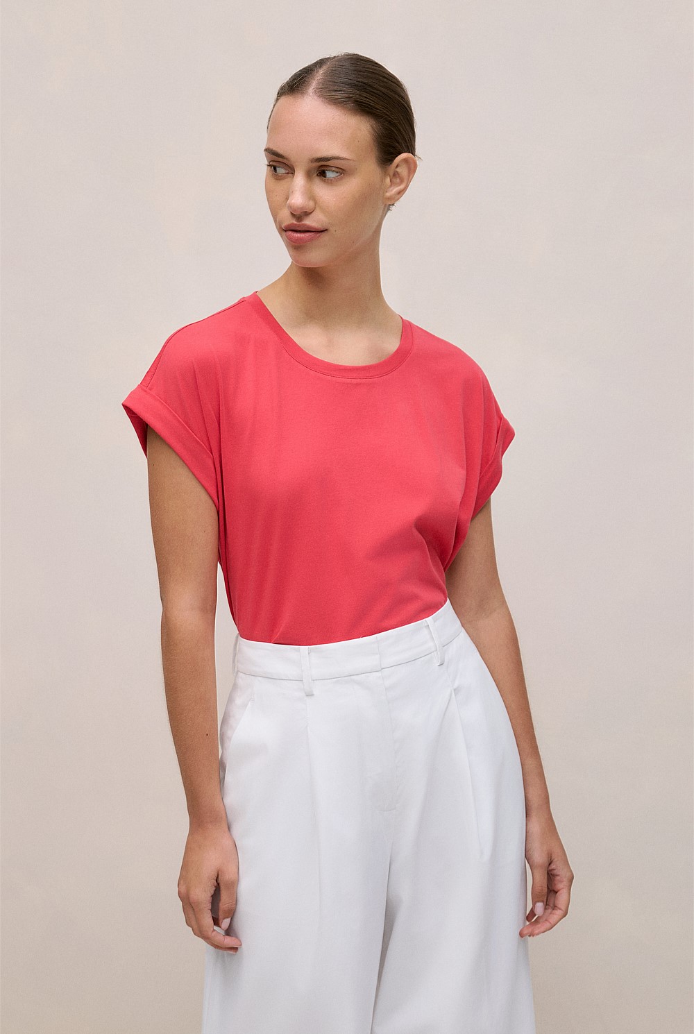 Cotton Cuff Sleeve T-shirt