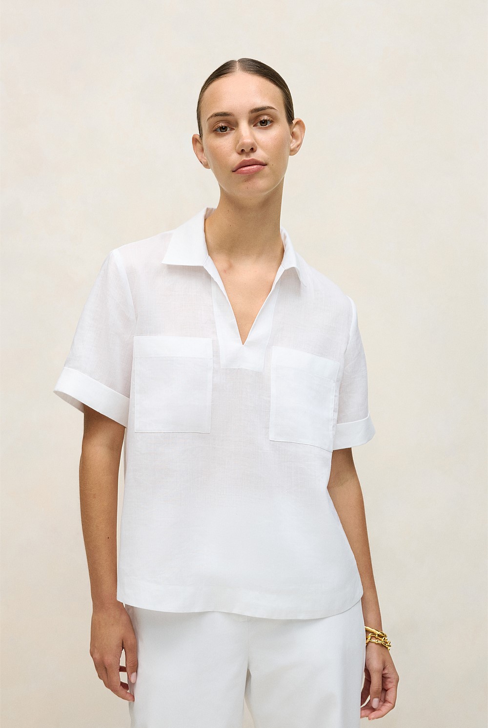 Ramie Collared Popover Shirt