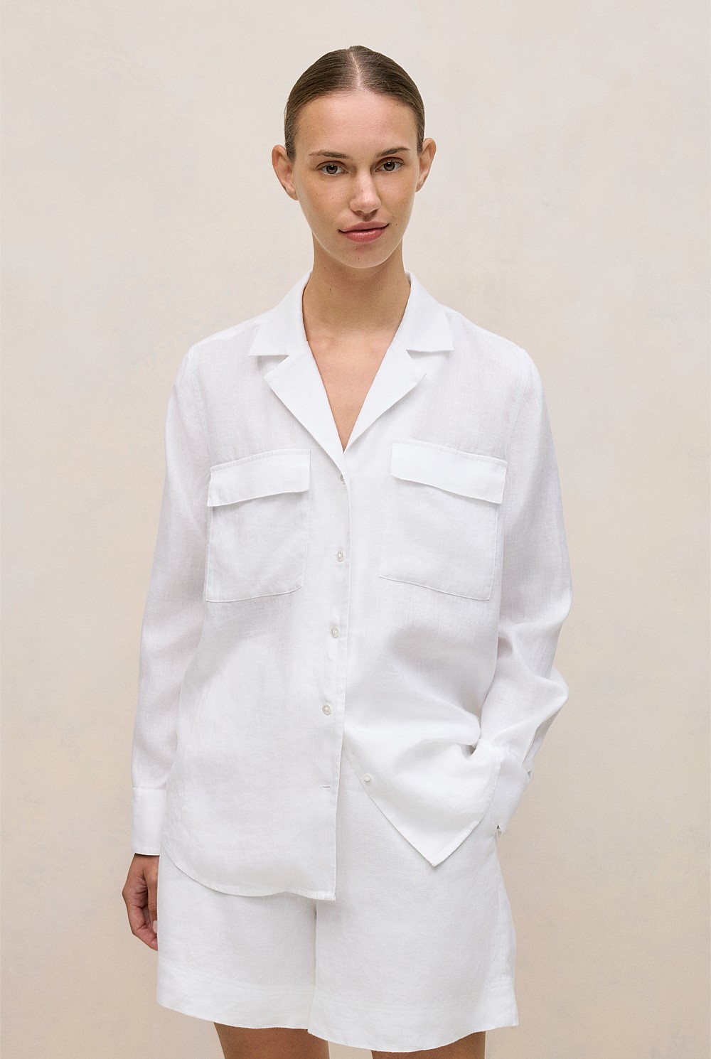 Linen Pocket Detail Long Sleeve Shirt