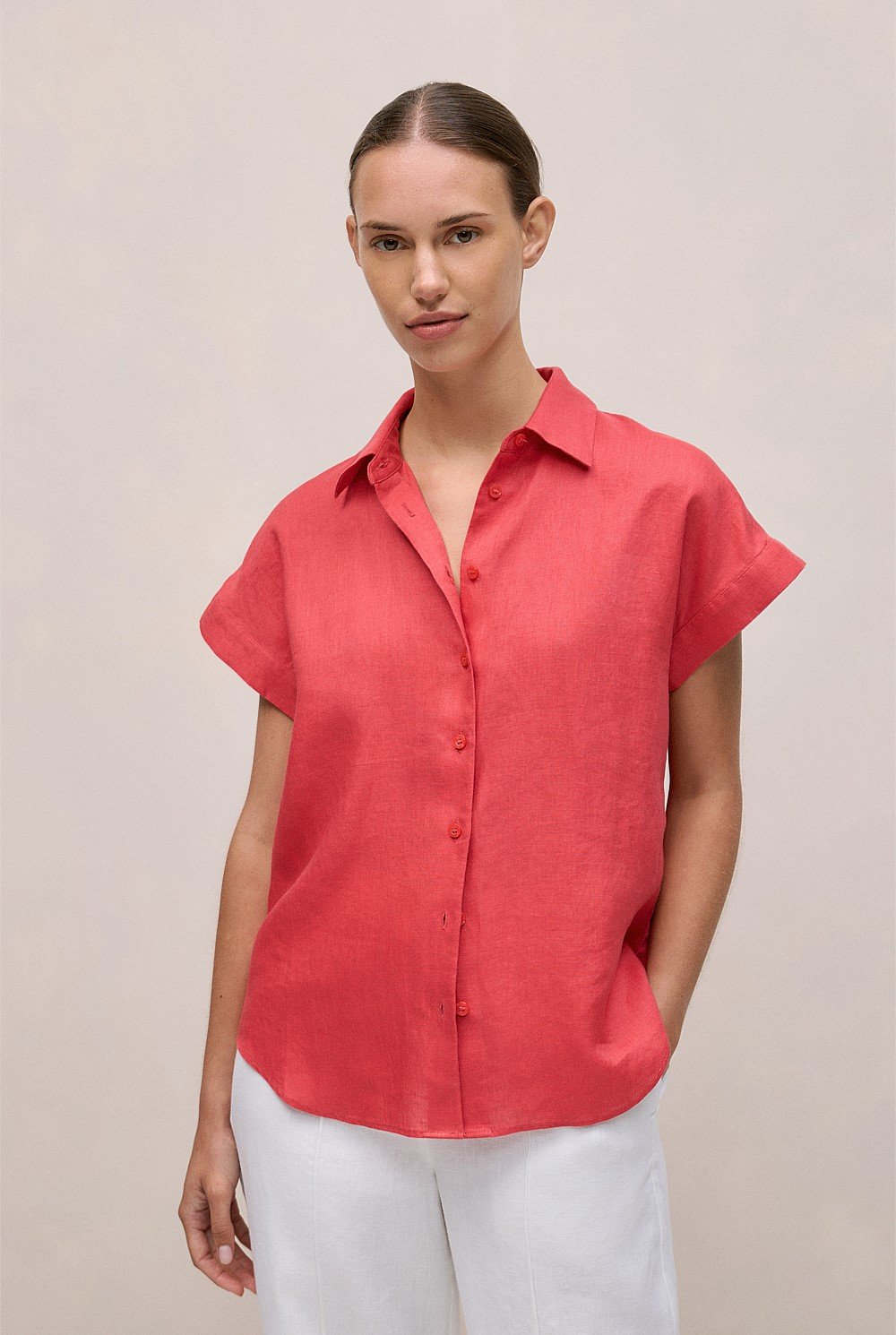 Linen Cap Sleeve Shirt
