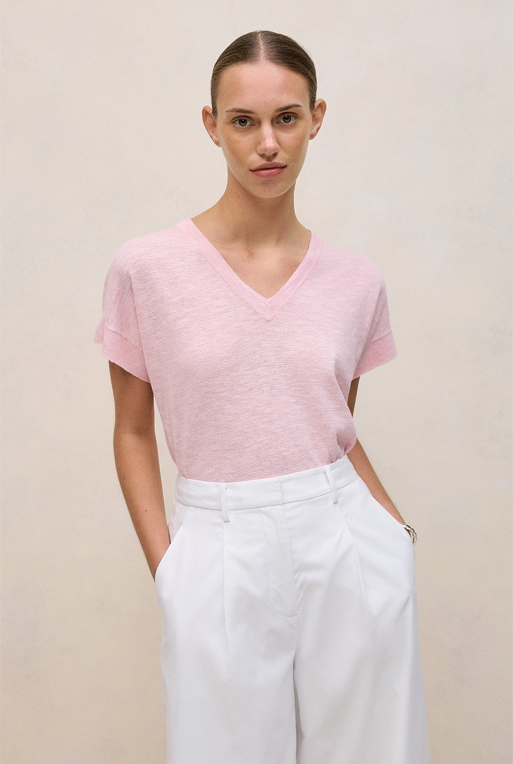 Linen Cotton Relaxed V Neck T-shirt