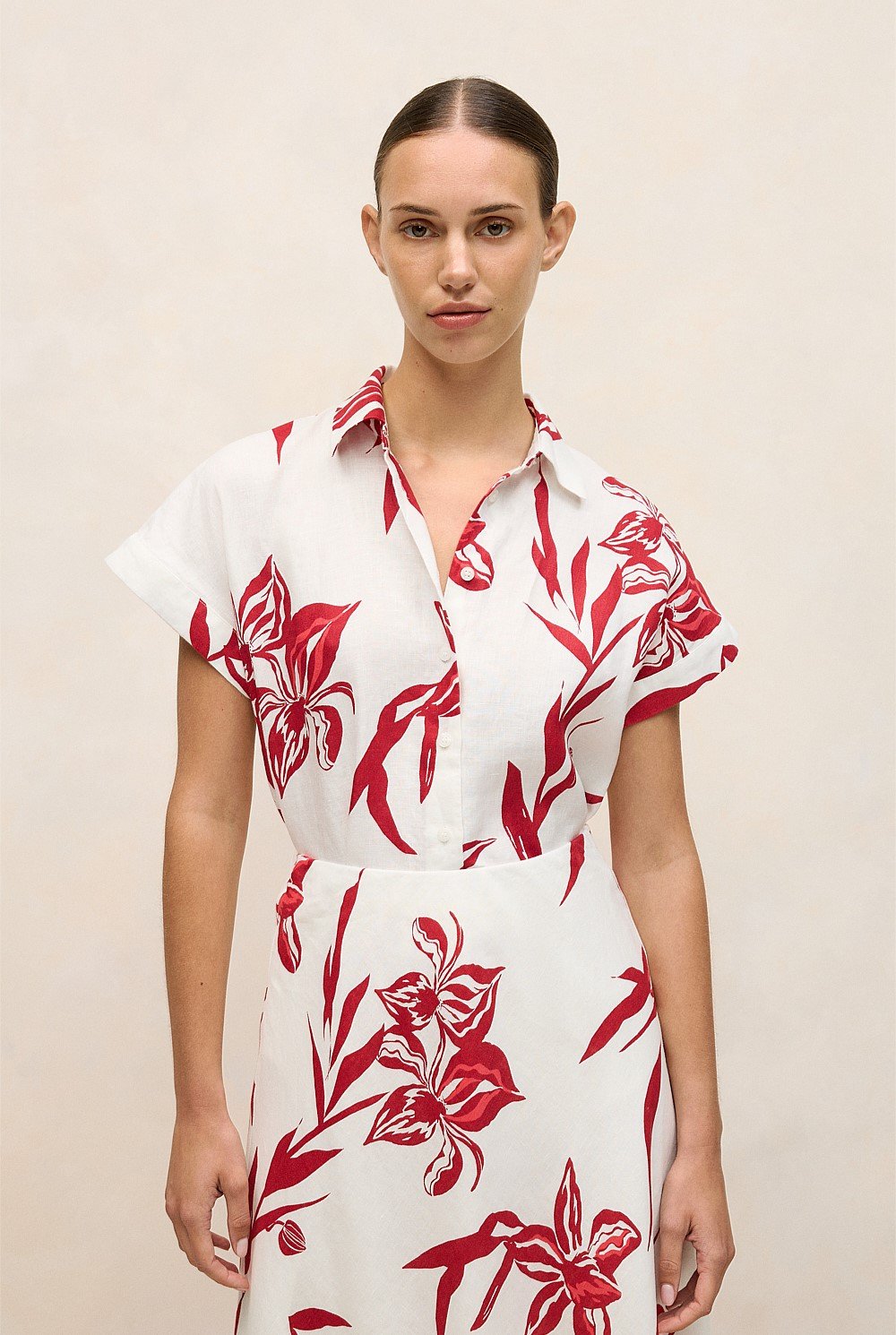 Wild Iris Linen Cap Sleeve Shirt