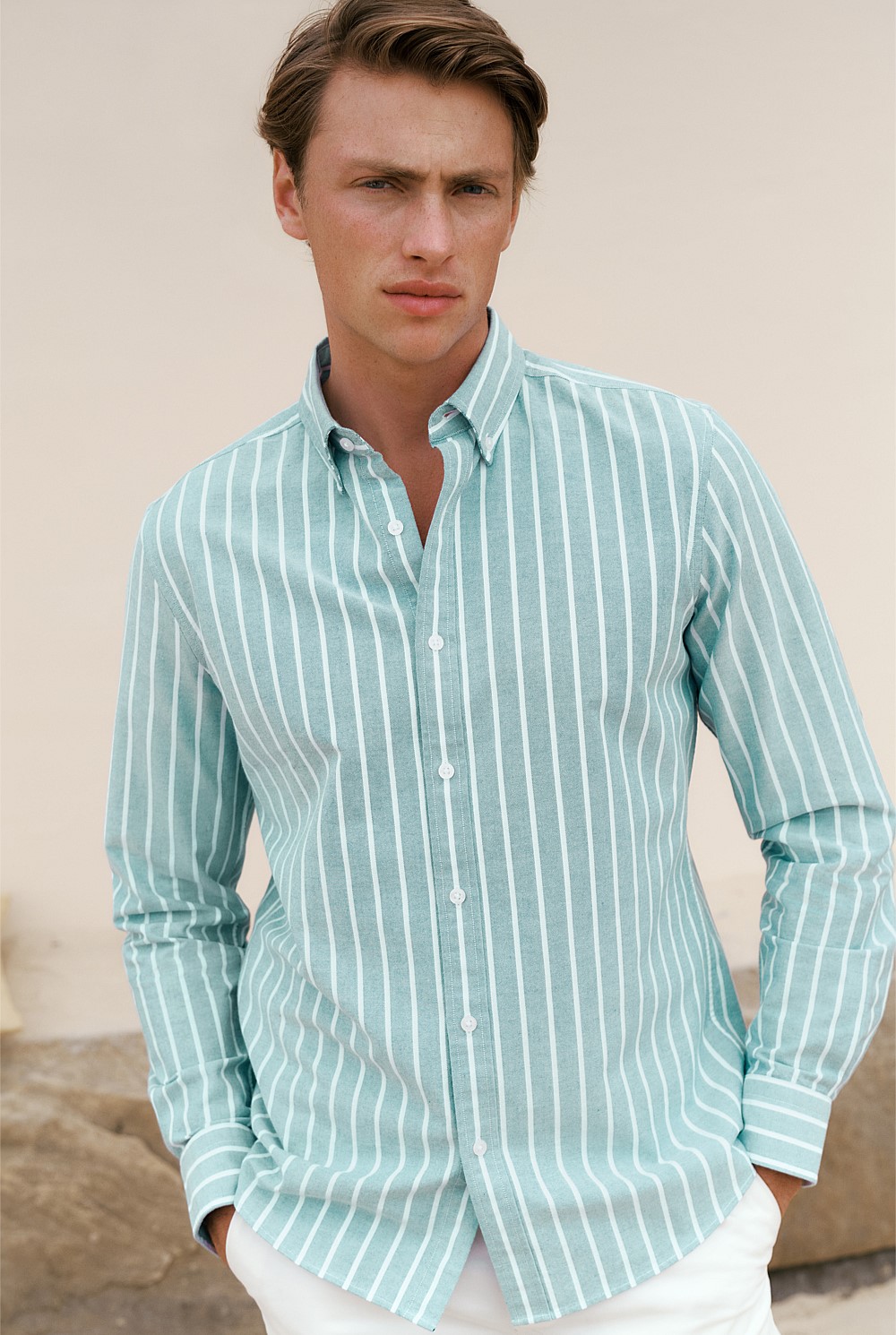 Regular Fit Yarn Dyed Stripe Oxford Shirt