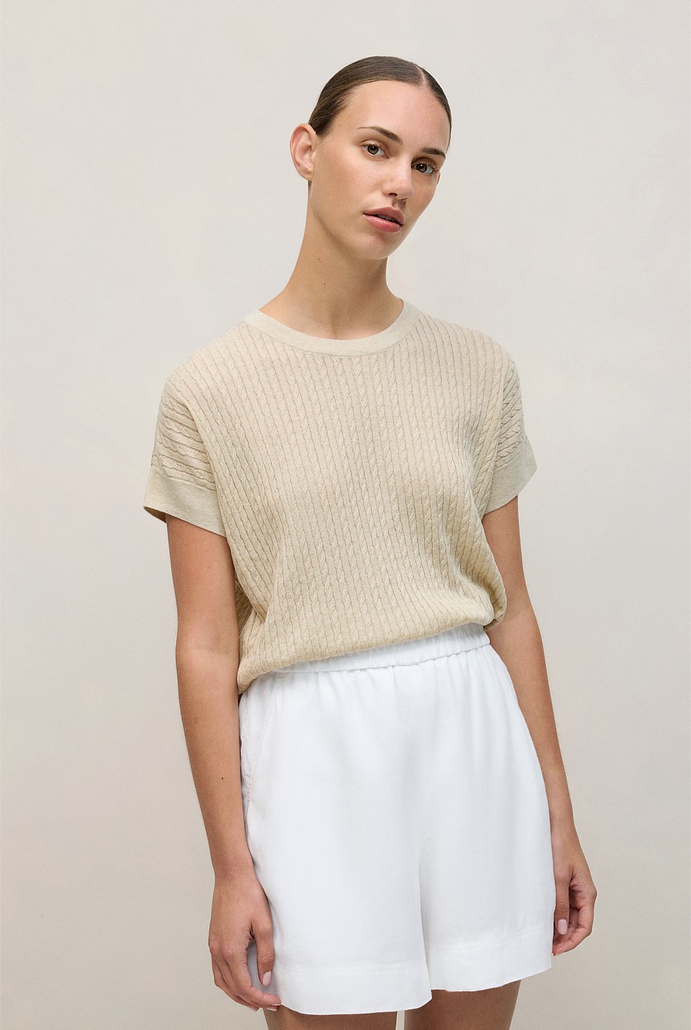 Linen Cotton Cable Knit T-shirt