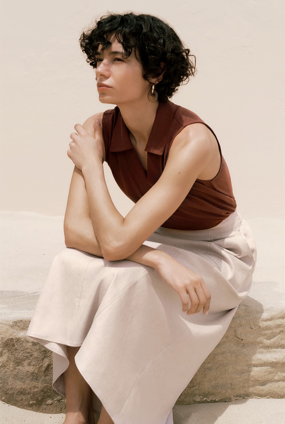 Linen Cotton Knit Collared Tank