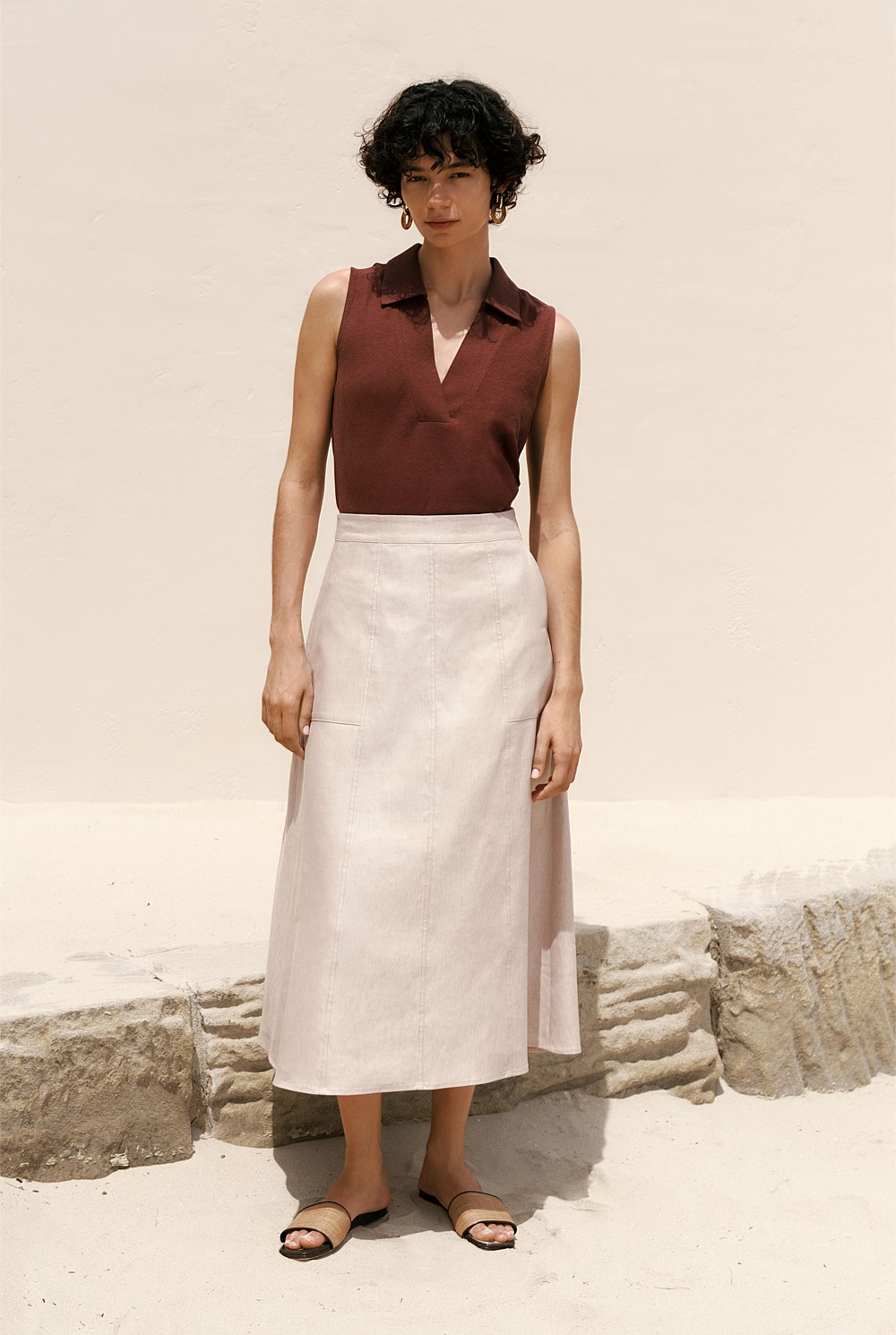 Yarn Dyed Linen Blend Skirt