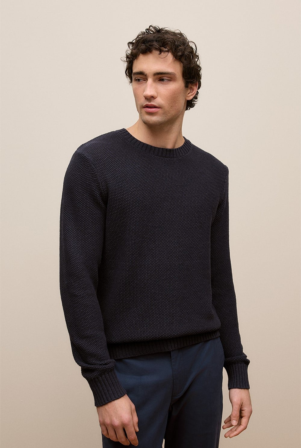 Linen Cotton Texture Knit Crew