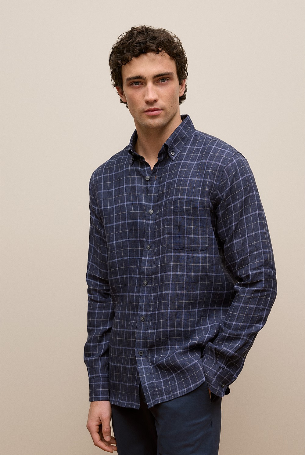 Regular Fit Linen Fine Check Shirt