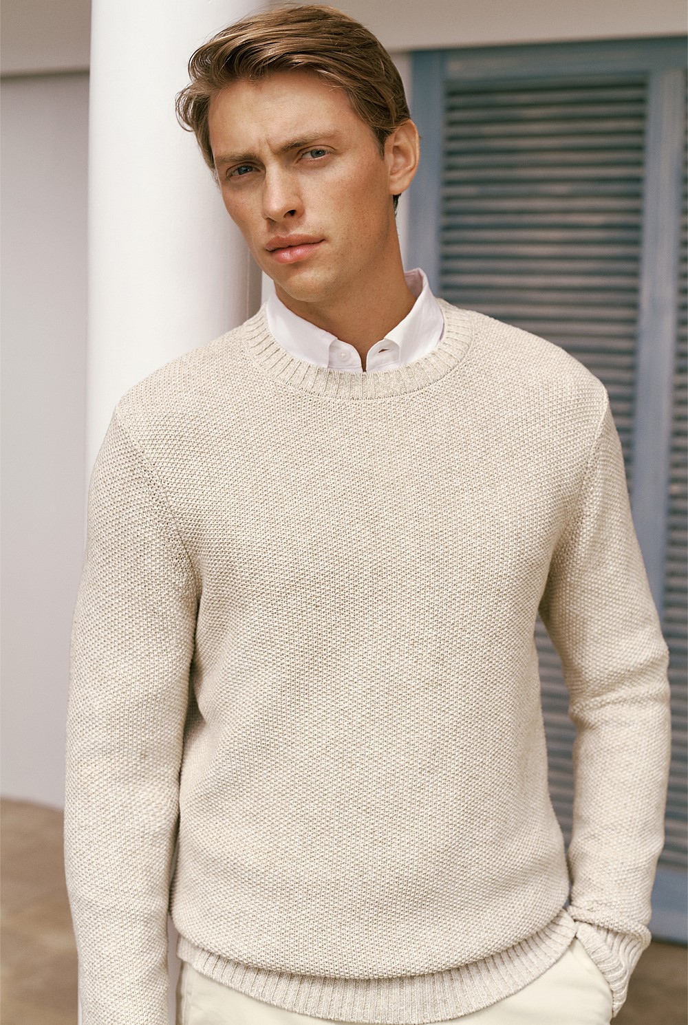 Linen Cotton Texture Knit Crew