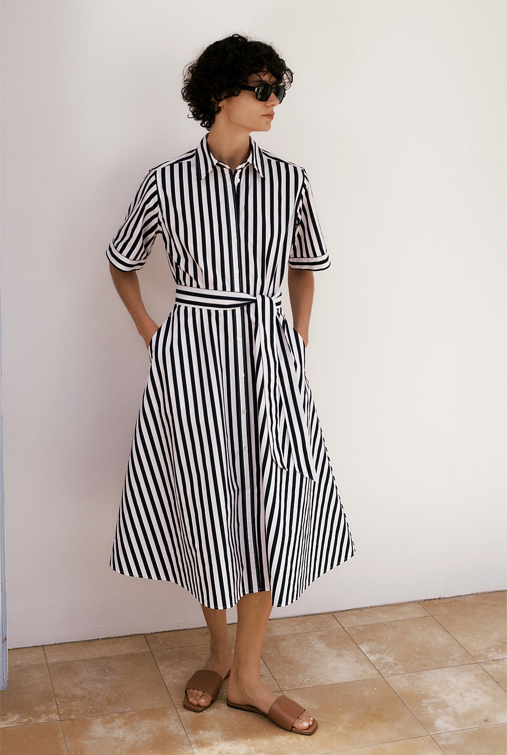 Cotton Poplin Stripe Shirt Dress