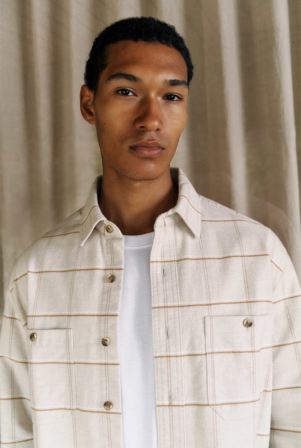 Brushed Cotton Windowpane Overshirt