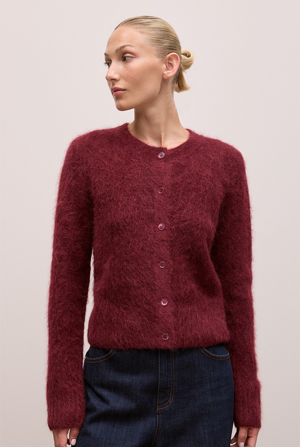 Brushed Alpaca Button Through Cardigan