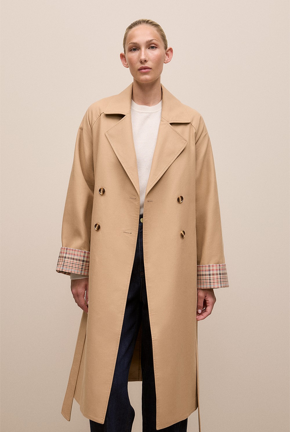 Cotton Twill Cuff Detail Trench Coat