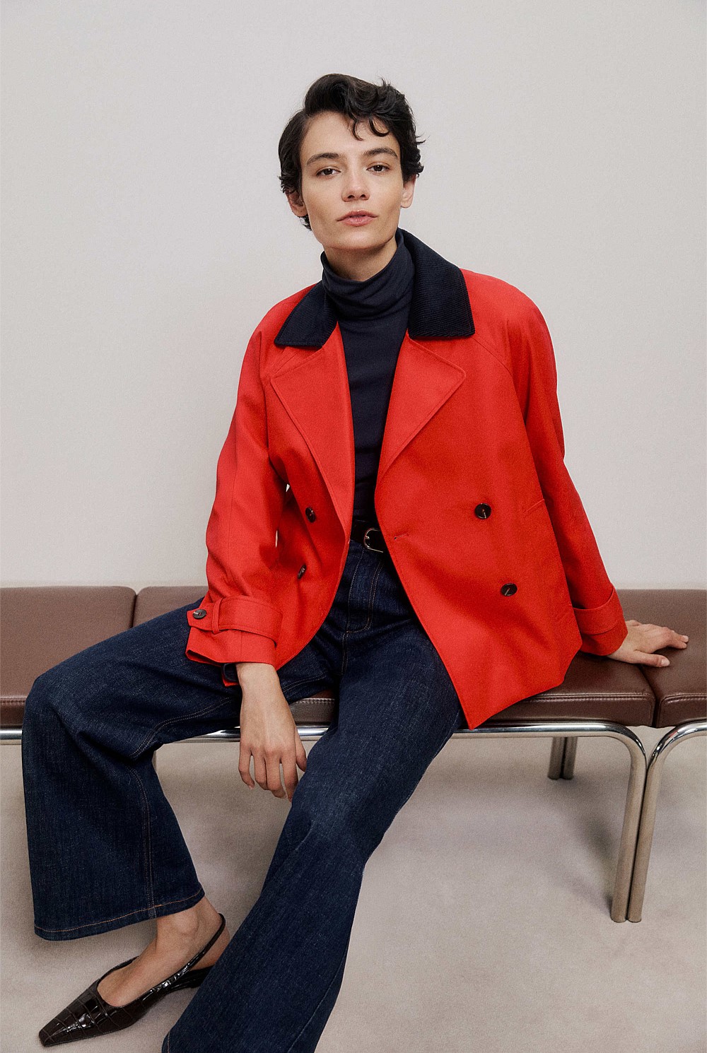 Corduroy Collar Short Trench