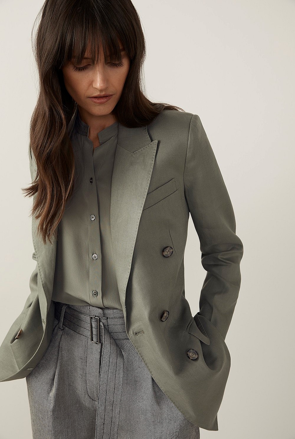 Linen Longline Double Breasted Blazer