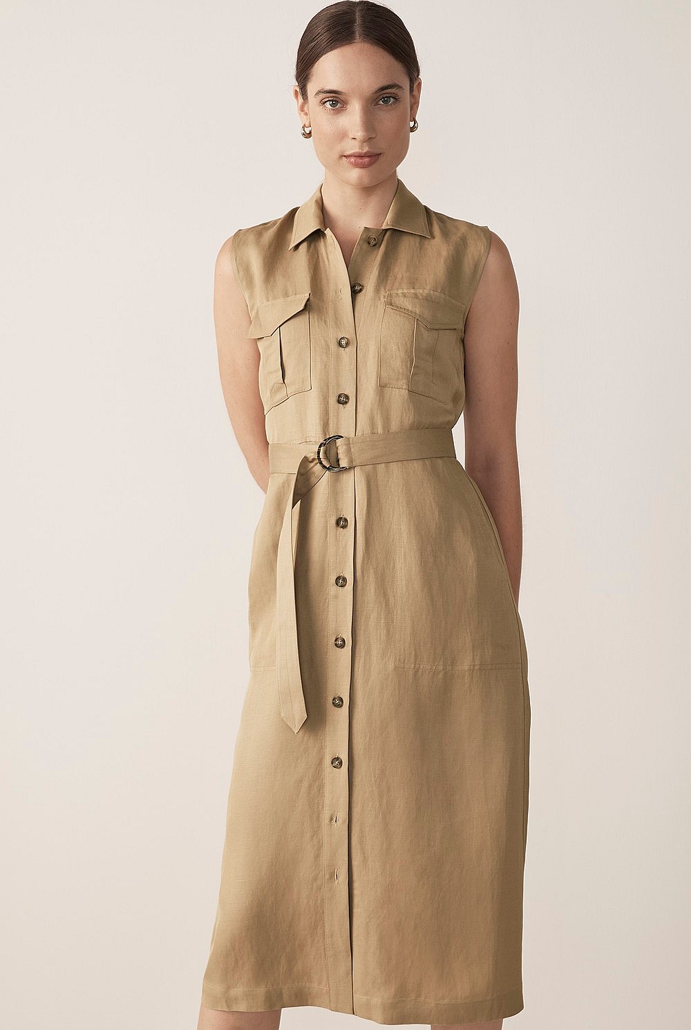Utility Sleeveless Shirt Dress