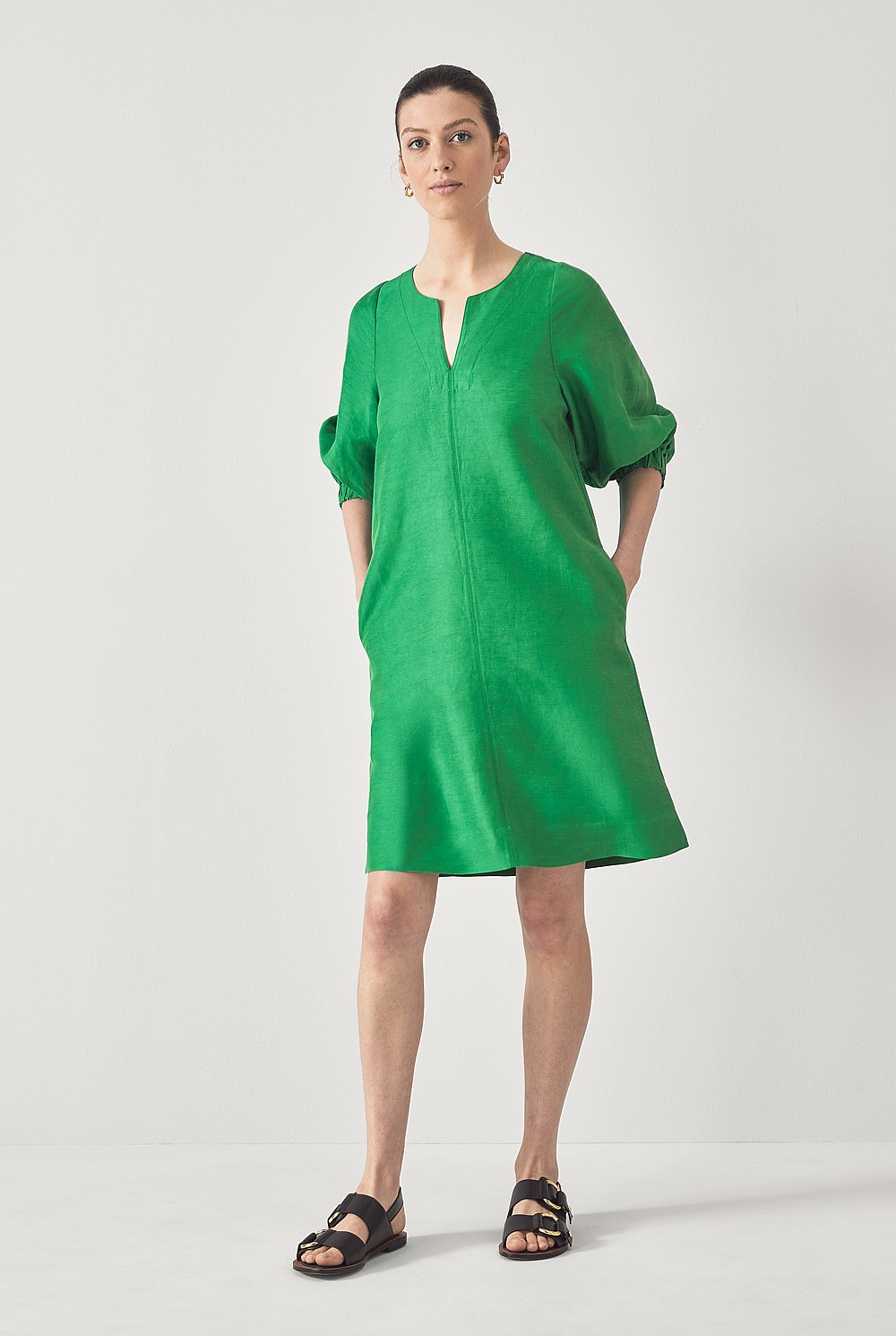 Gathered Sleeve Shift Dress