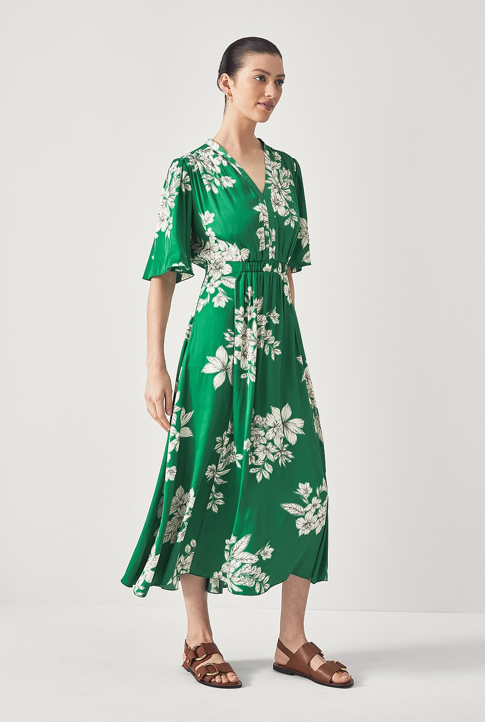 Summer Botanical Flutter Sleeve Dress