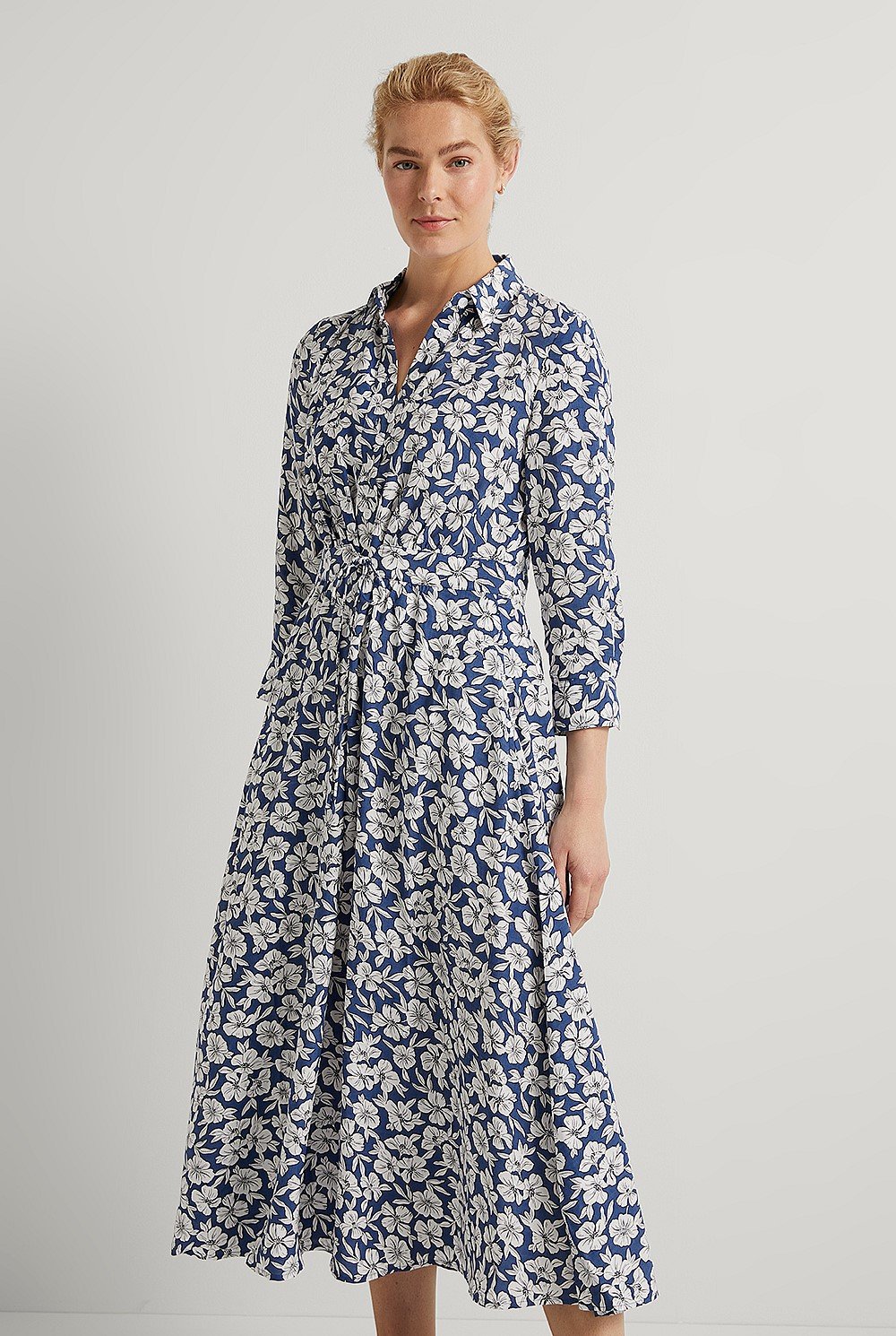 Modal Stencil Floral Shirt Dress