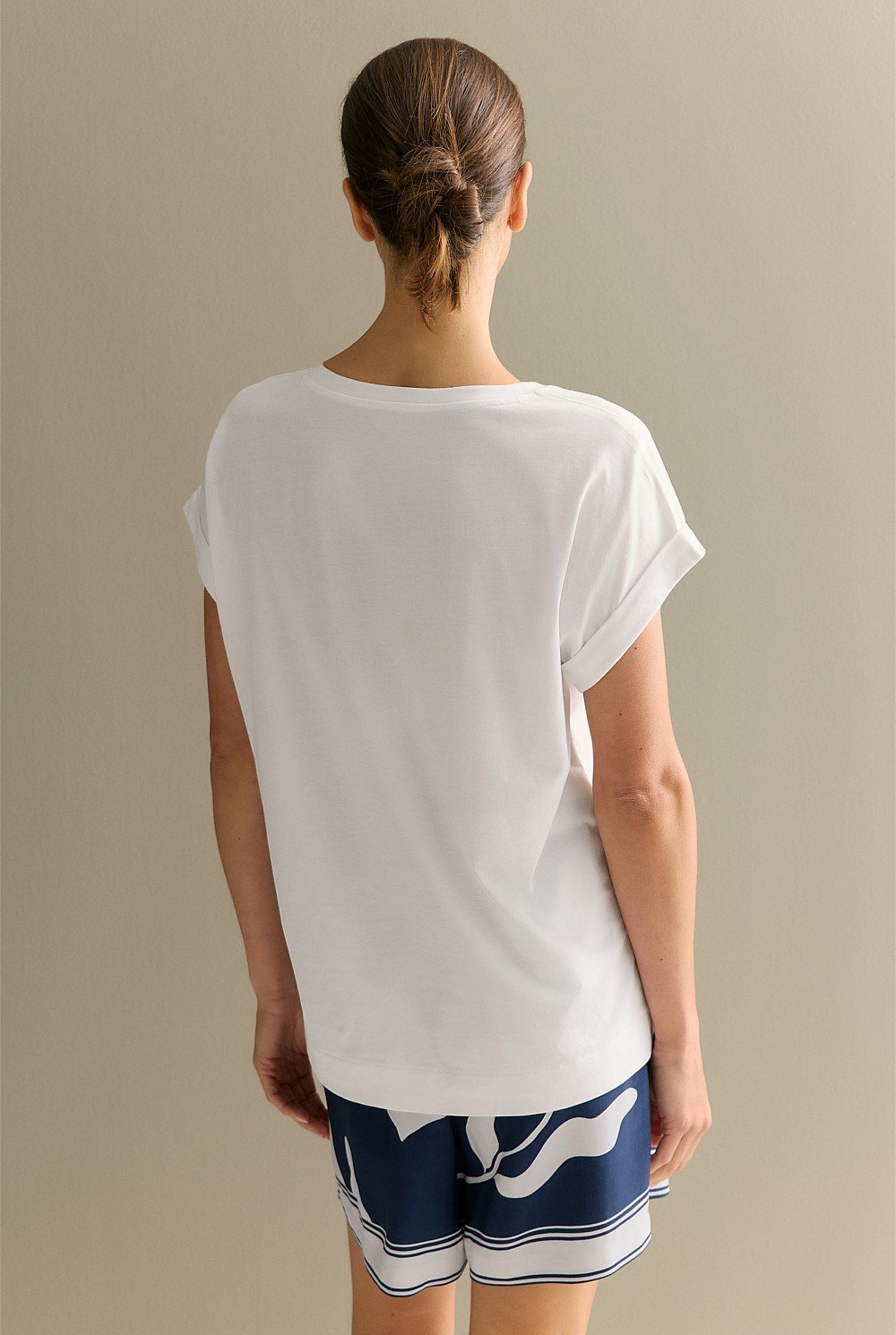 Pima Cotton Cuff Sleeve T-shirt