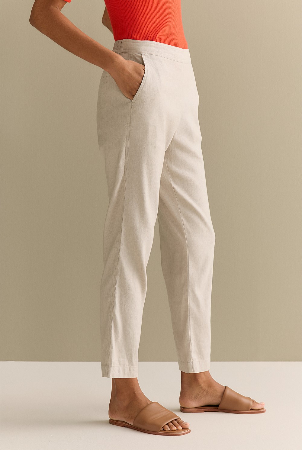 Yarn Dyed Stretch Linen Blend Pull On Pant