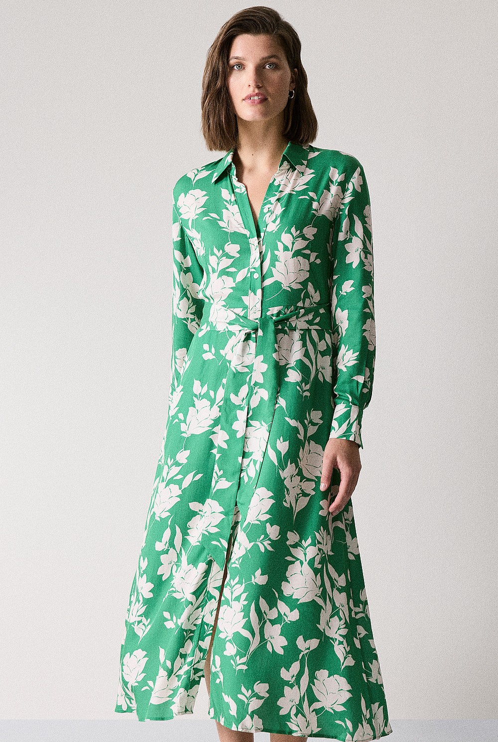 Contrast Floral Shirt Dress
