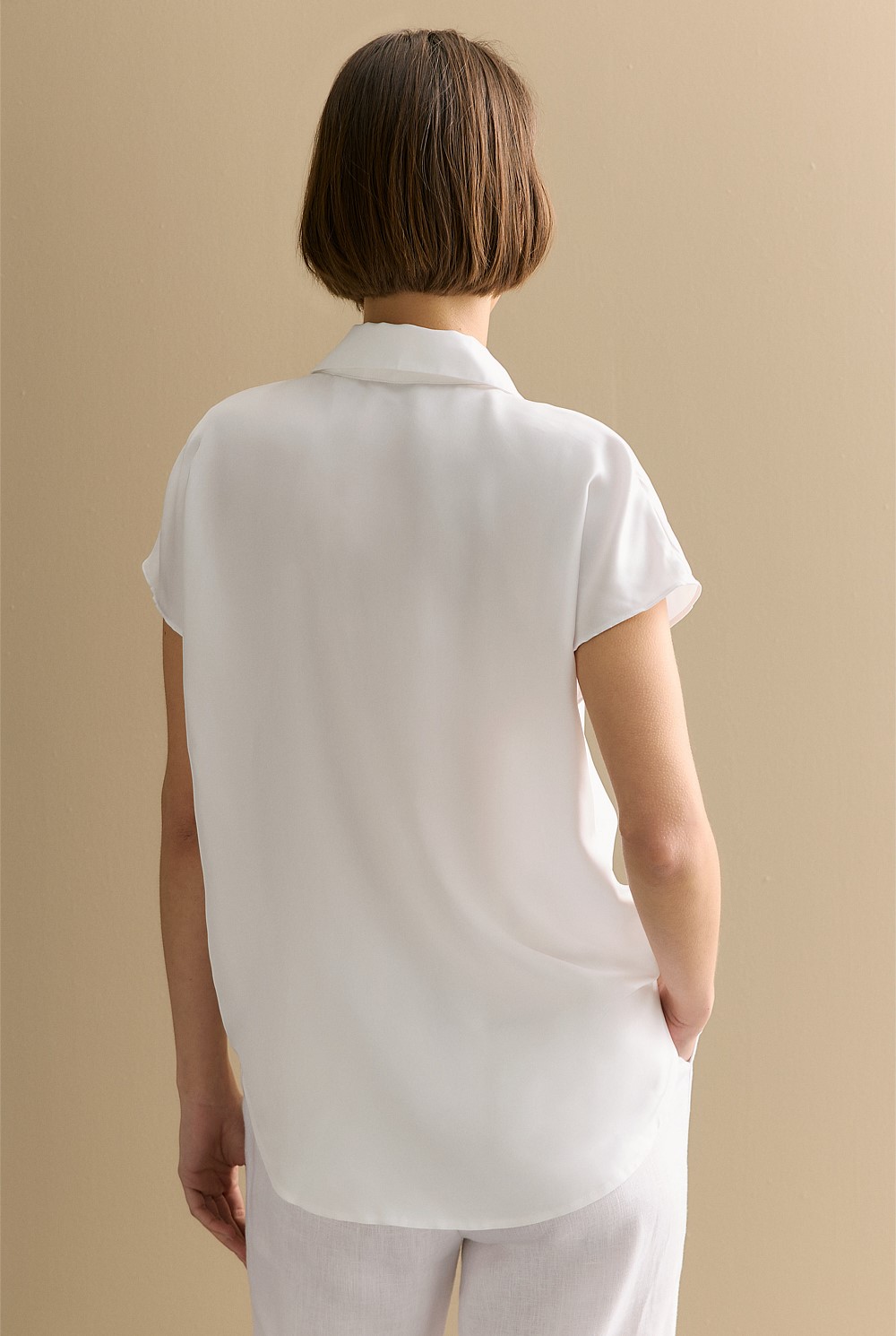 Silk Twill Cap Sleeve Shirt