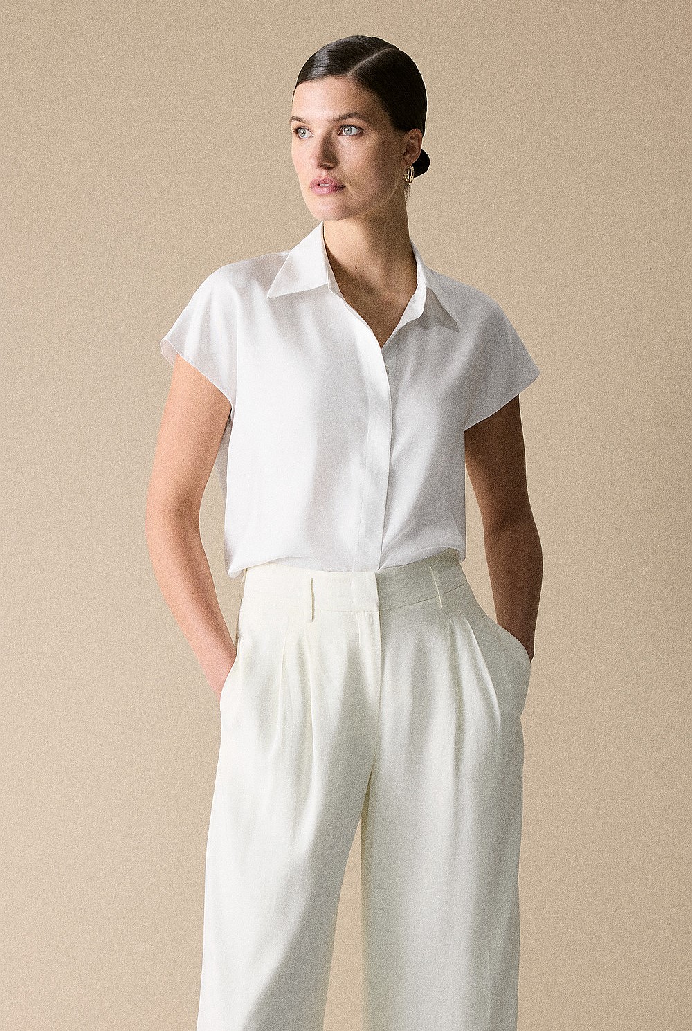 Silk Twill Cap Sleeve Shirt