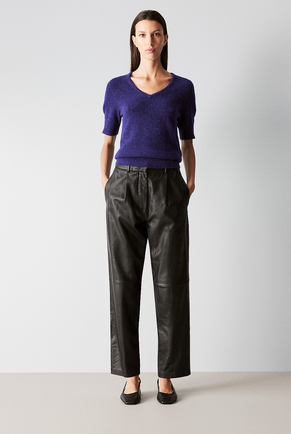 Alpaca Merino Blend V Neck Knit T-Shirt