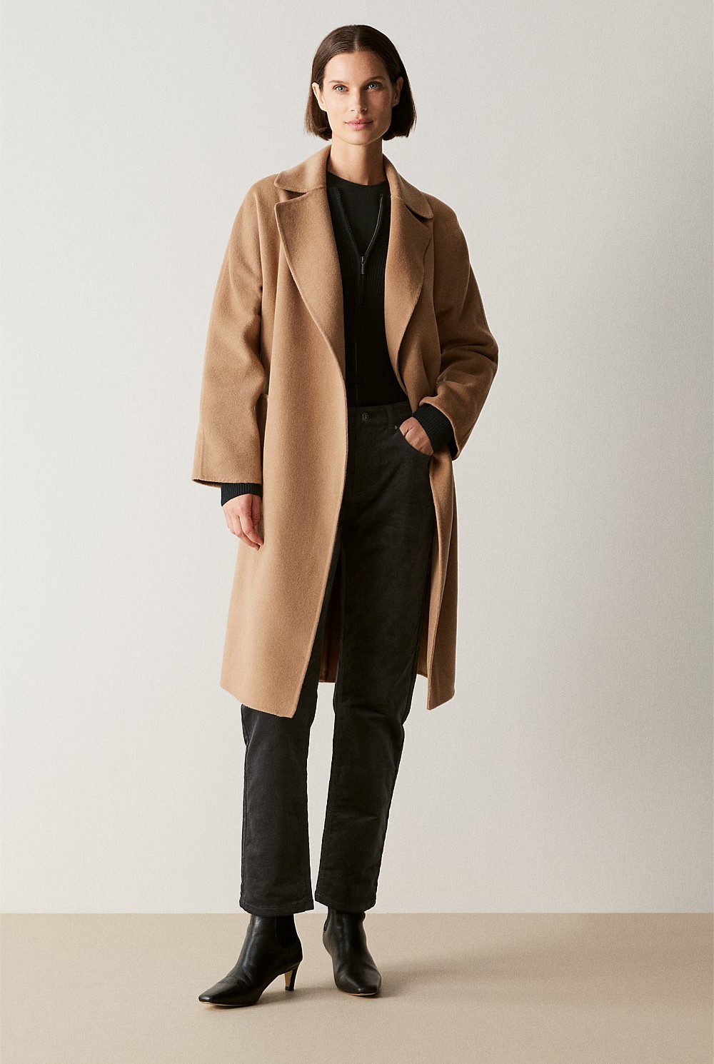 Double Faced Wool Belted Wrap Coat