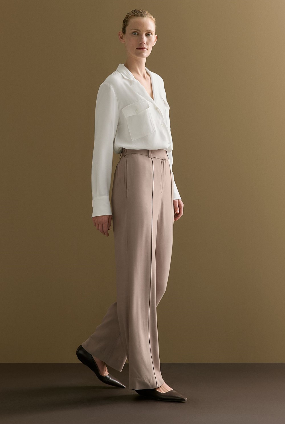 Pintuck Detail Wide Leg Pant