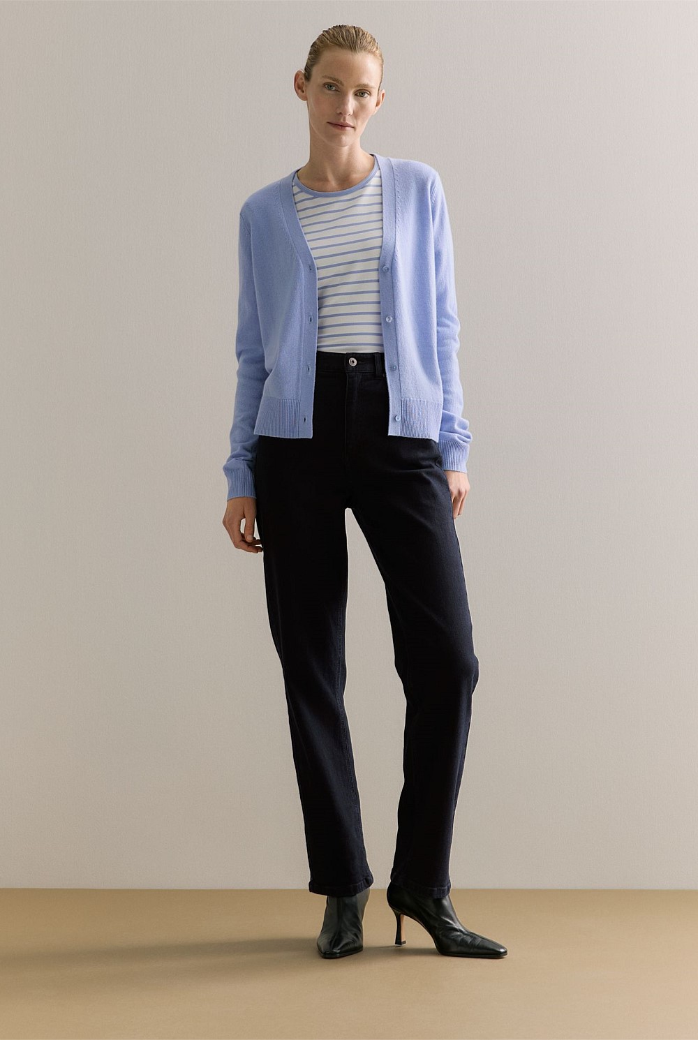 Cotton Stripe 3/4 Sleeve T-shirt