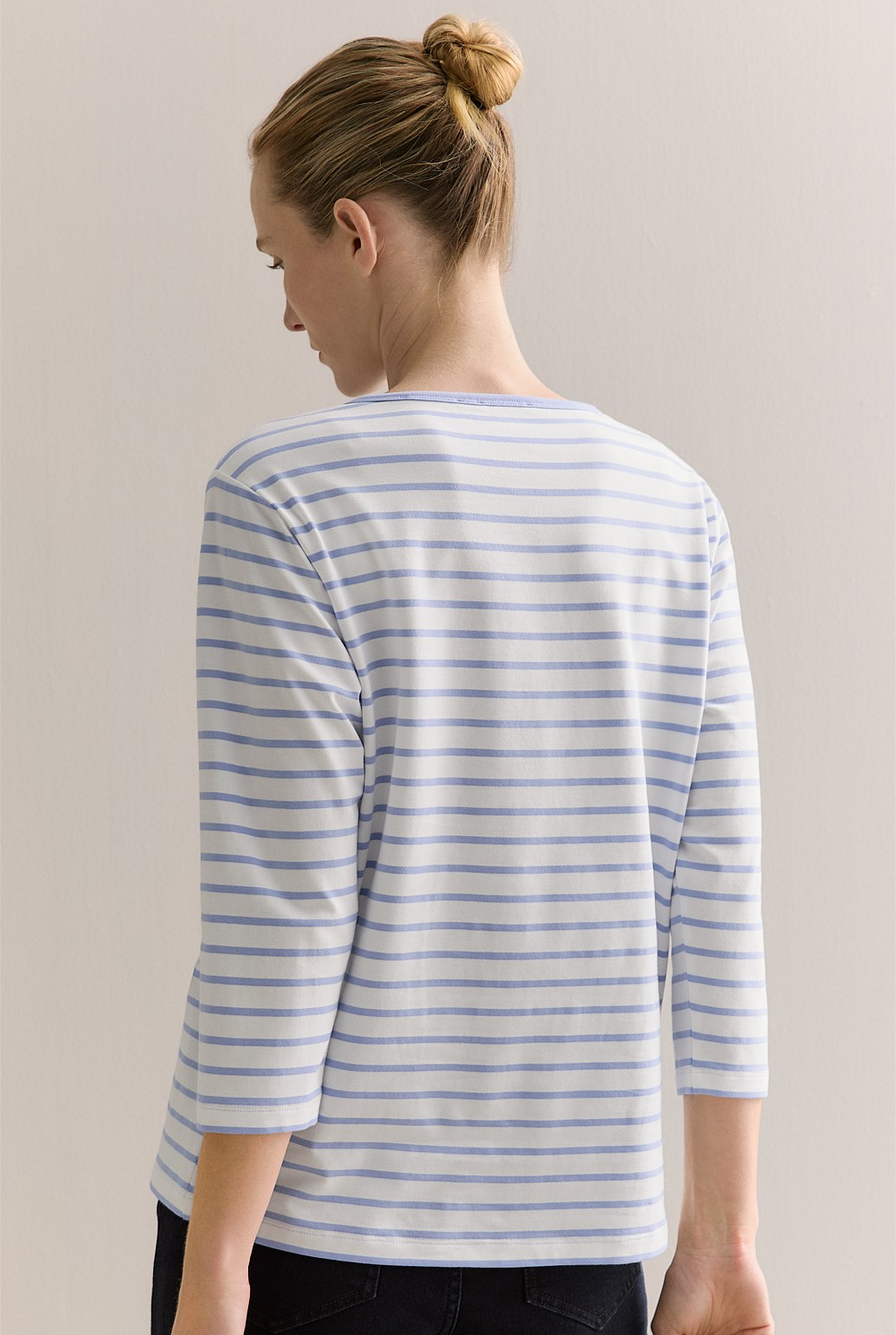Cotton Stripe 3/4 Sleeve T-shirt