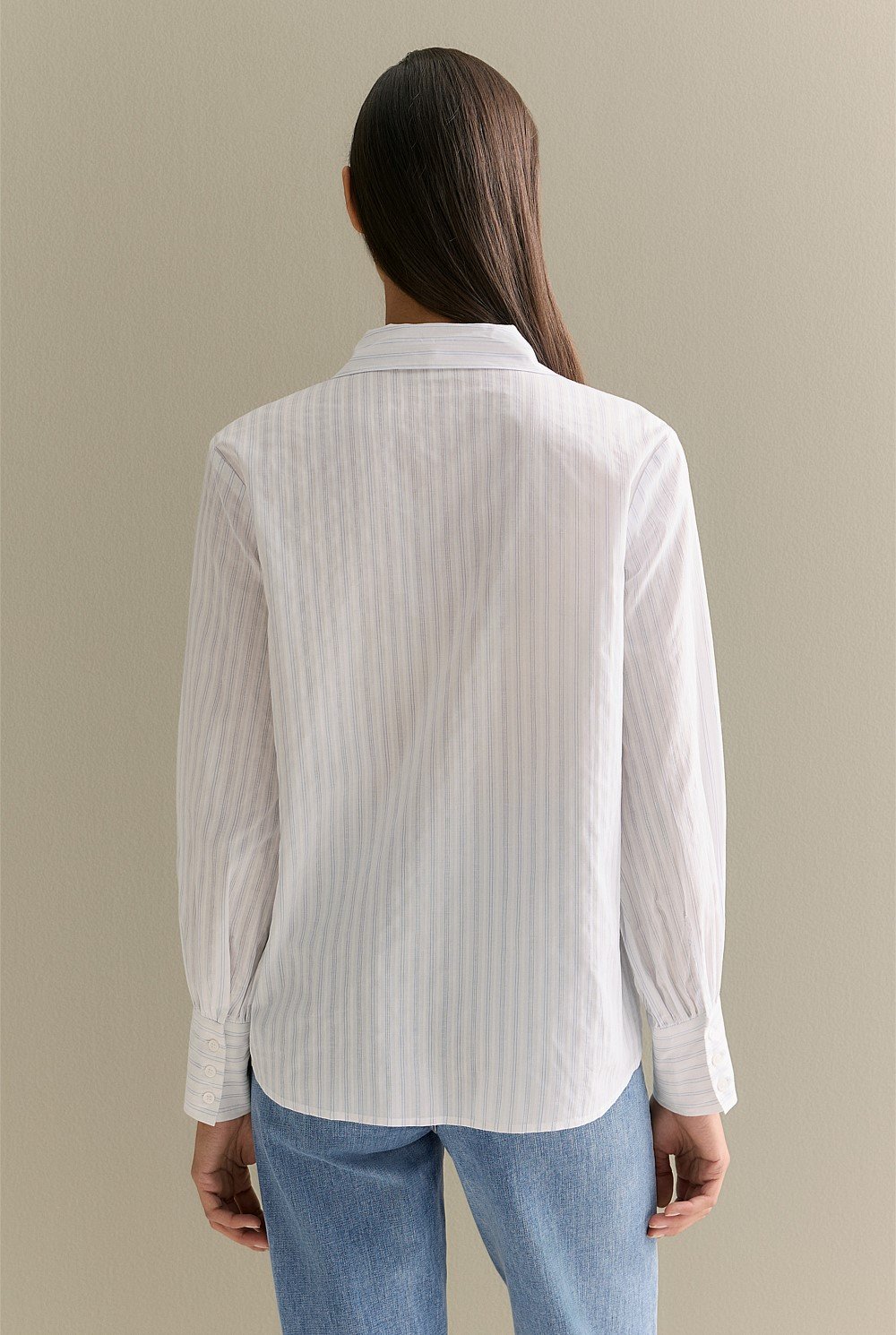 Yarn Dyed Cotton Stripe Tie Neck Shirt