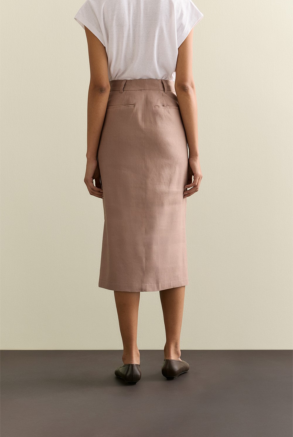 Stretch Linen Blend Pencil Skirt