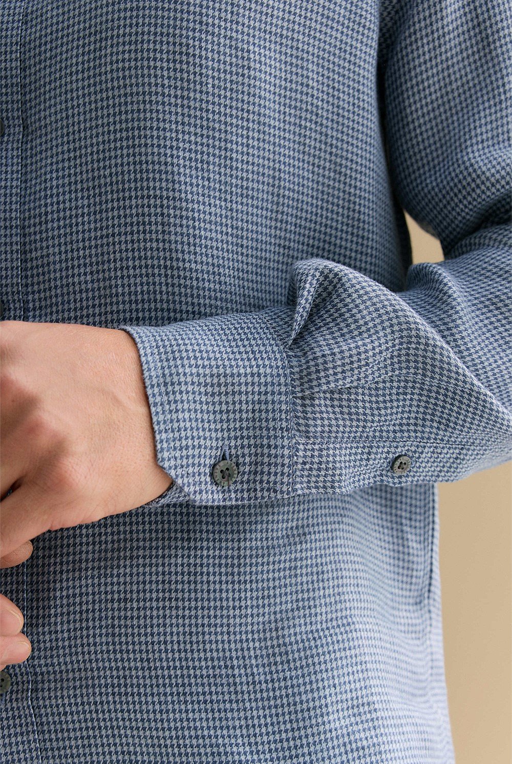 Regular Fit Yarn Dyed Linen Puppytooth Shirt