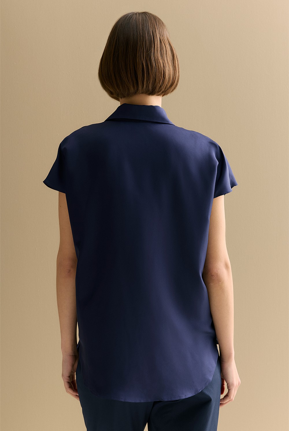 Silk Twill Cap Sleeve Shirt