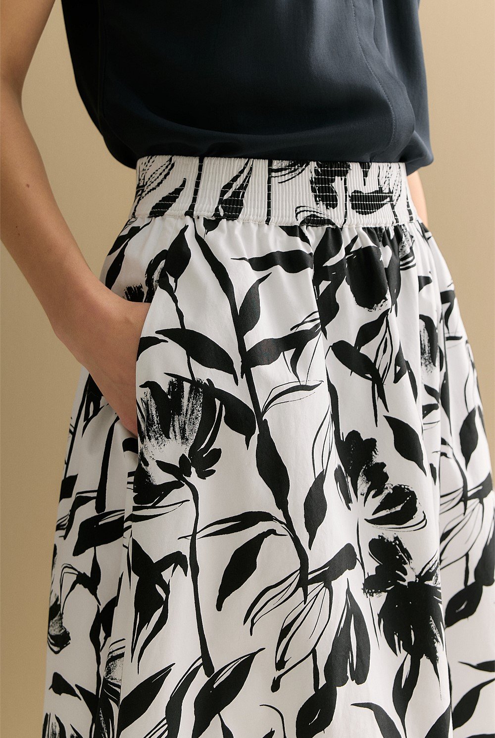 Cotton Poplin Floral Pull On Skirt