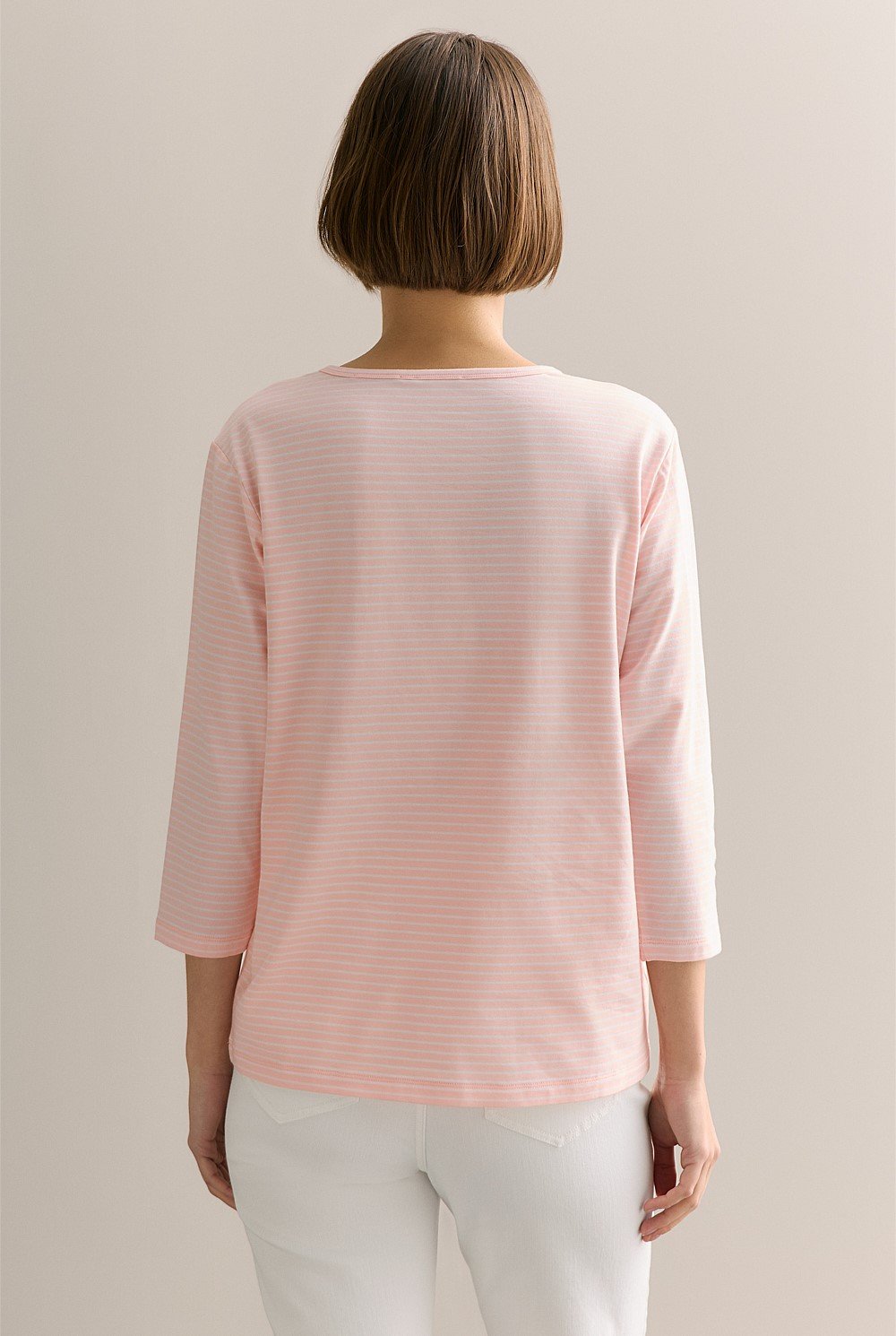 Organically Grown Cotton Stripe 3/4 Sleeve T-shirt