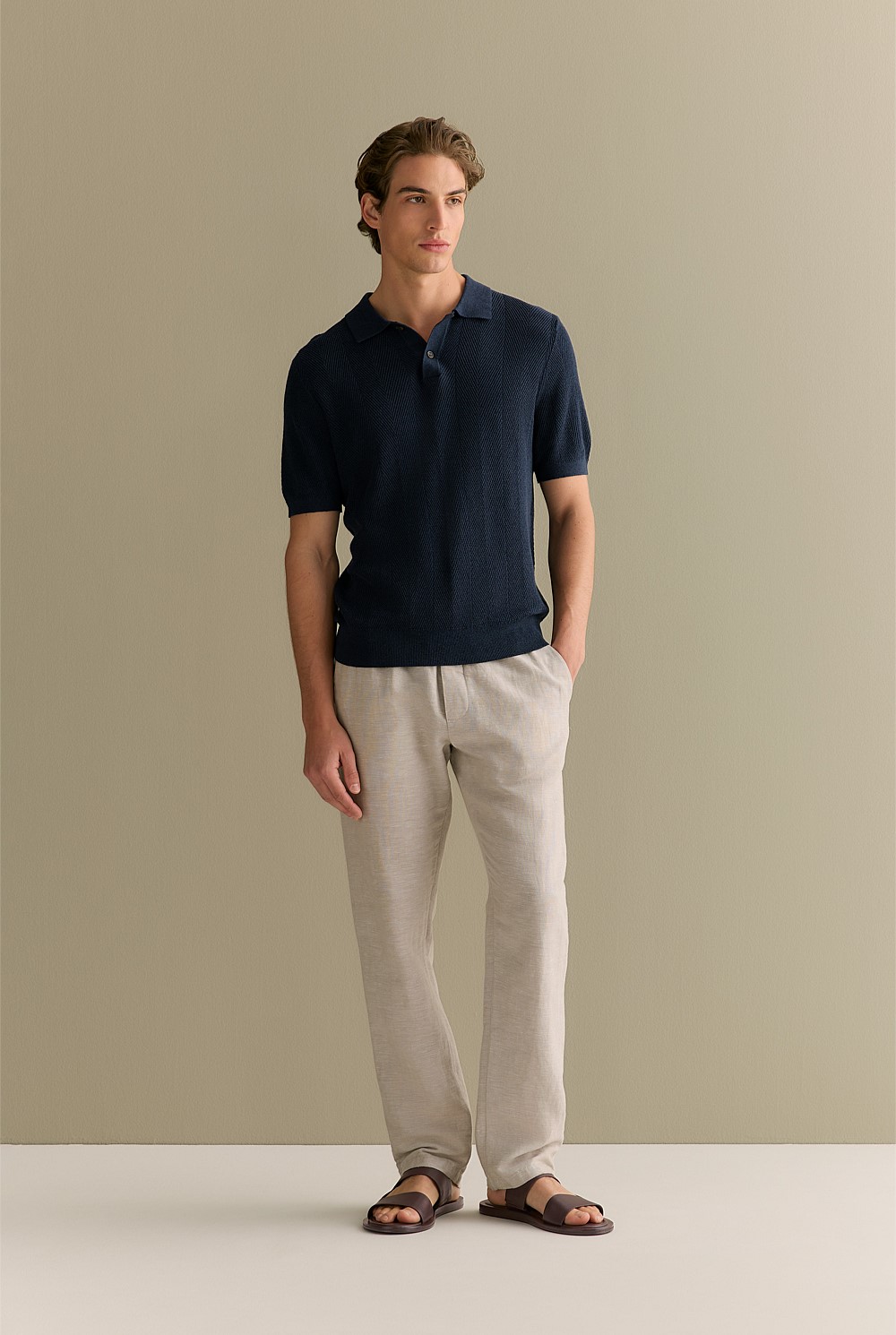 Linen Cotton Herringbone Polo