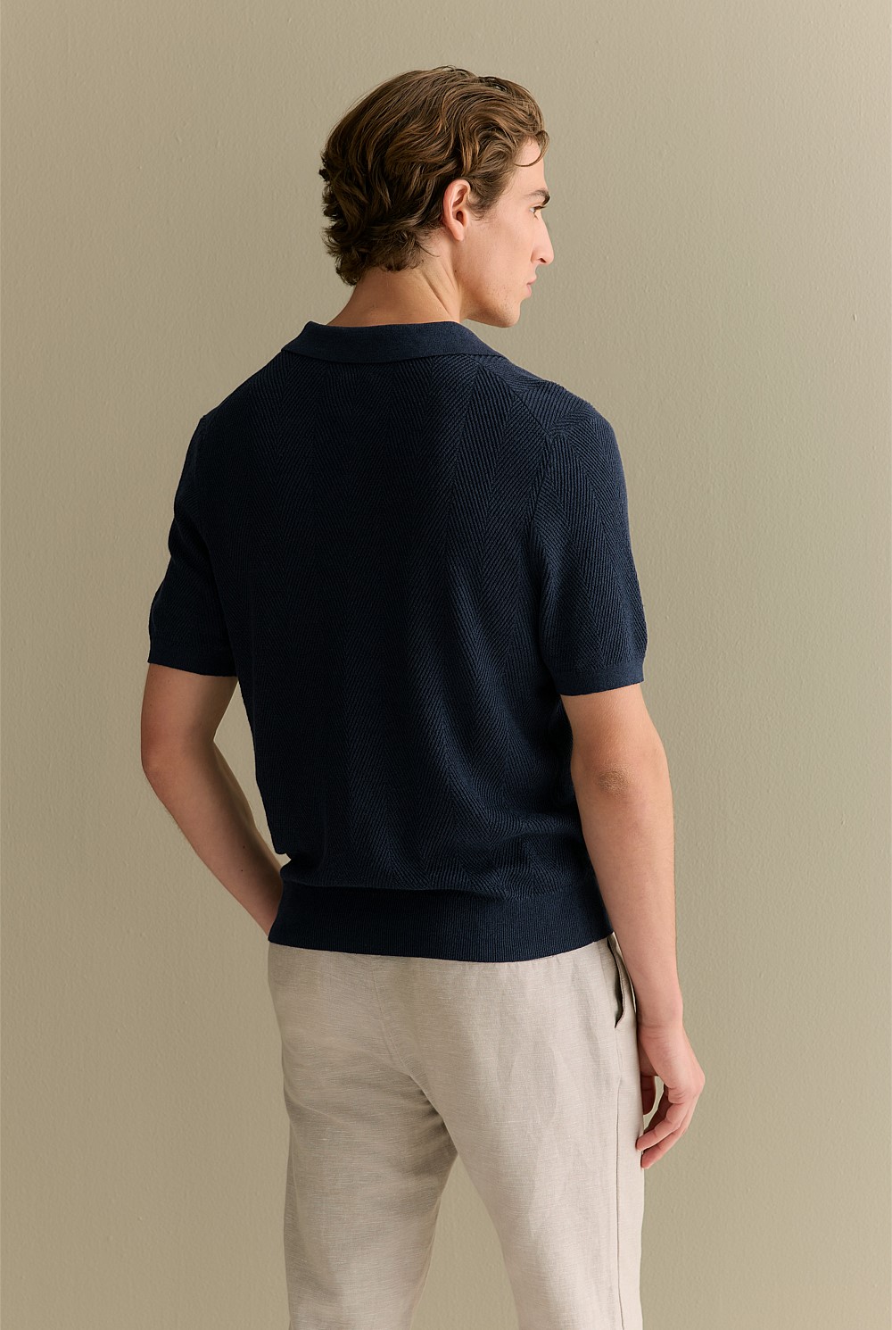 Linen Cotton Herringbone Polo