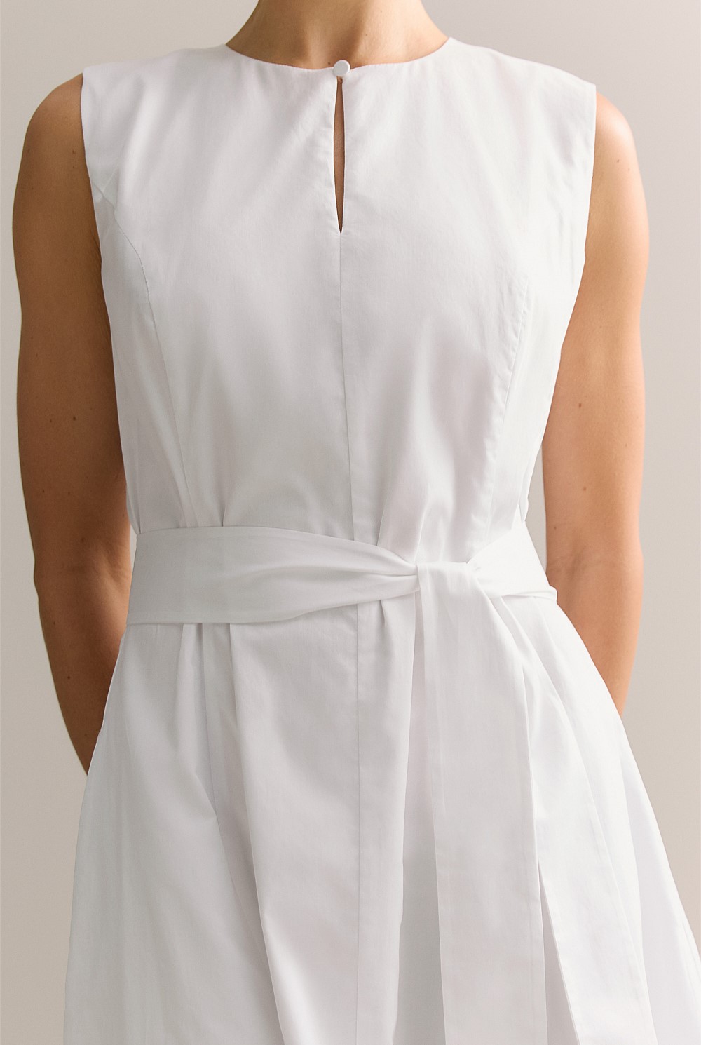 Cotton Sateen Keyhole Sleeveless Dress