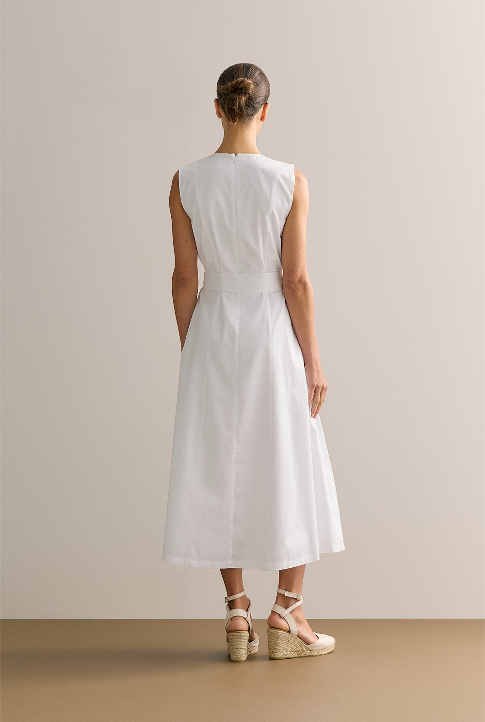 Cotton Sateen Keyhole Sleeveless Dress