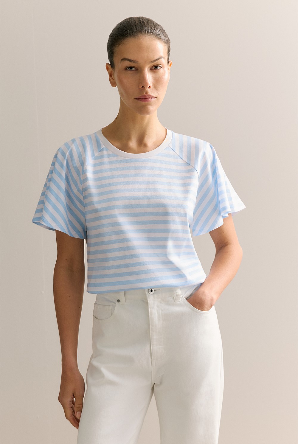 Cotton Interlock Stripe Raglan T-shirt