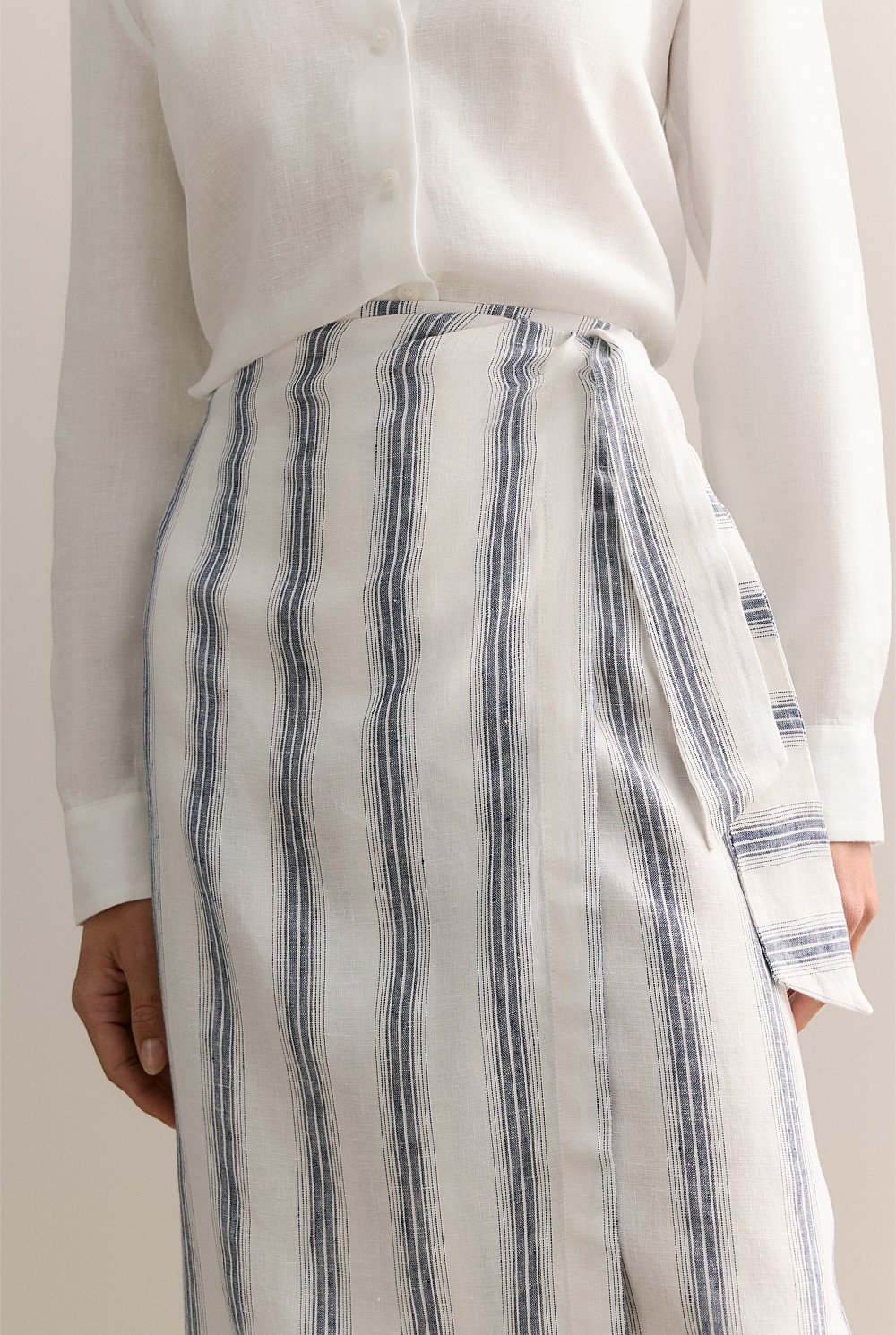 Linen Shadow Stripe Wrap Detail Skirt