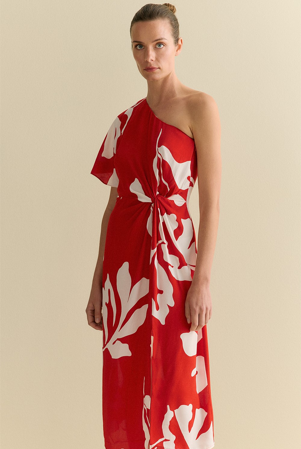 Stencil Palm One Shoulder Dress