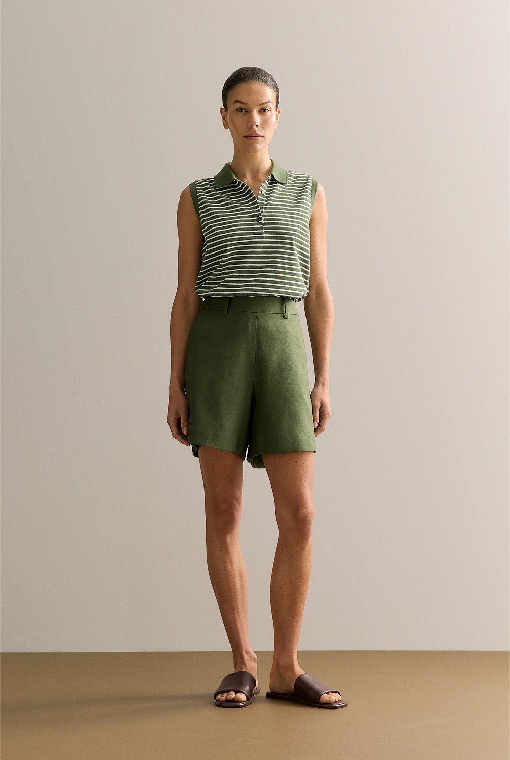 Australian Cotton Stripe Sleeveless Polo Top