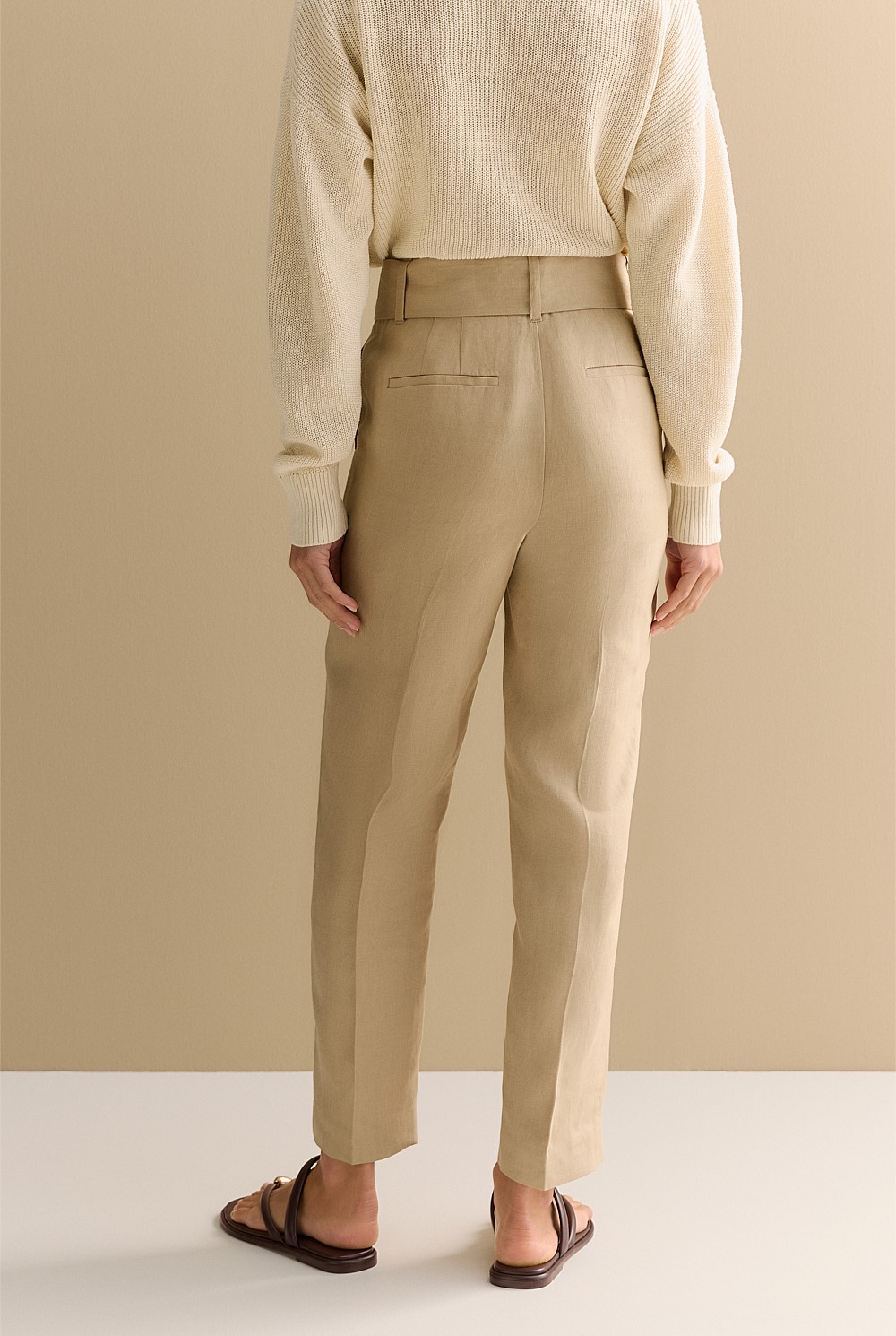 Linen Twill Belted Straight Leg Pant